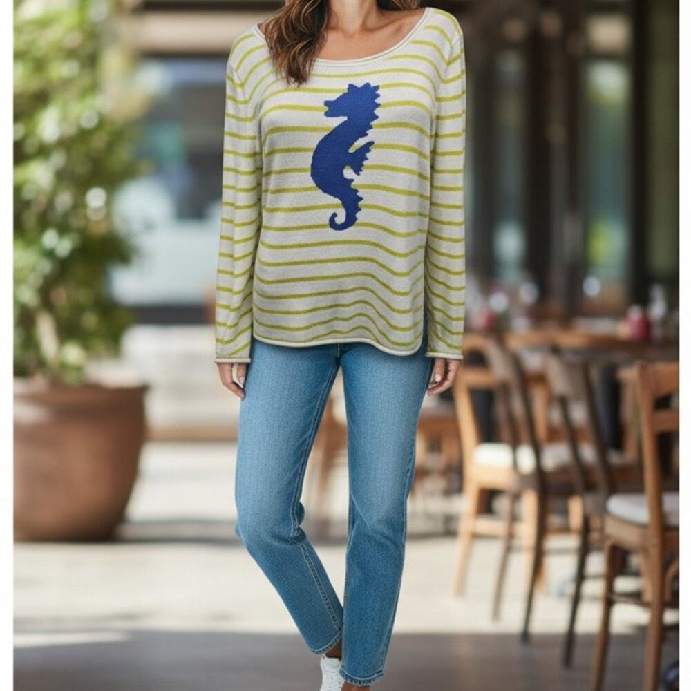Tommy Bahama Seahorse Striped Sweater XL Crewneck Preppy Coastal Nautical - Picture 3 of 13
